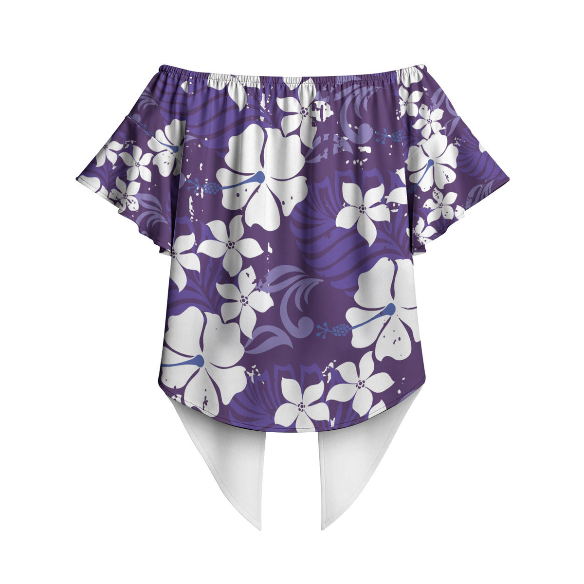 Purple Hawaiian Hibiscus Monstera Off Shoulder Wrap Waist Top Grunge Stylized LT01 - Polynesian Pride