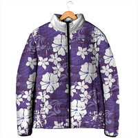 Purple Hawaiian Hibiscus Monstera Padded Jacket Grunge Stylized