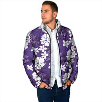 Purple Hawaiian Hibiscus Monstera Padded Jacket Grunge Stylized
