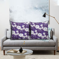 Purple Hawaiian Hibiscus Monstera Pillow Cover Grunge Stylized