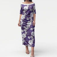 Purple Hawaiian Hibiscus Monstera Puletasi Grunge Stylized LT01 Long Dress Purple - Polynesian Pride
