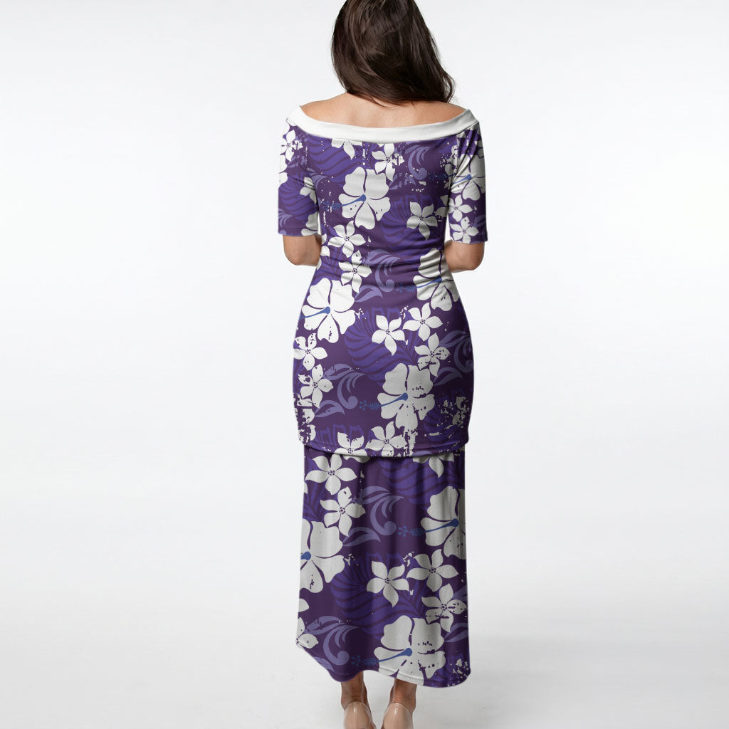 Purple Hawaiian Hibiscus Monstera Puletasi Grunge Stylized LT01 - Polynesian Pride