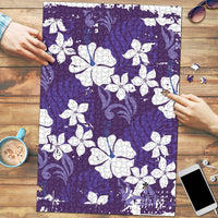 Purple Hawaiian Hibiscus Monstera Puzzle Grunge Stylized
