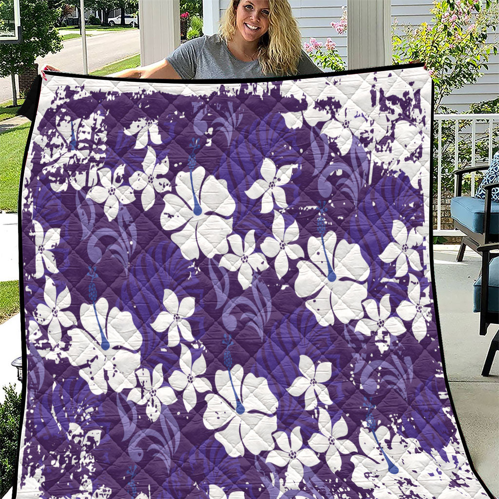 Purple Hawaiian Hibiscus Monstera Quilt Grunge Stylized LT01 Purple - Polynesian Pride