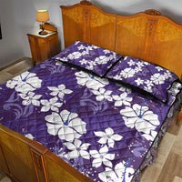 Purple Hawaiian Hibiscus Monstera Quilt Bed Set Grunge Stylized