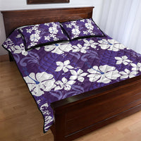 Purple Hawaiian Hibiscus Monstera Quilt Bed Set Grunge Stylized