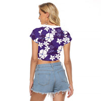 Purple Hawaiian Hibiscus Monstera Raglan Cropped T Shirt Grunge Stylized LT01 - Polynesian Pride