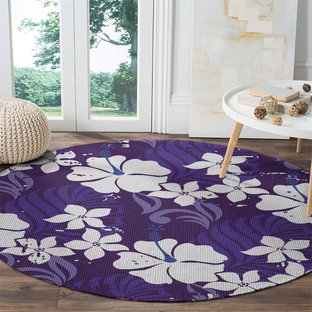 Purple Hawaiian Hibiscus Monstera Round Carpet Grunge Stylized LT01 - Polynesian Pride
