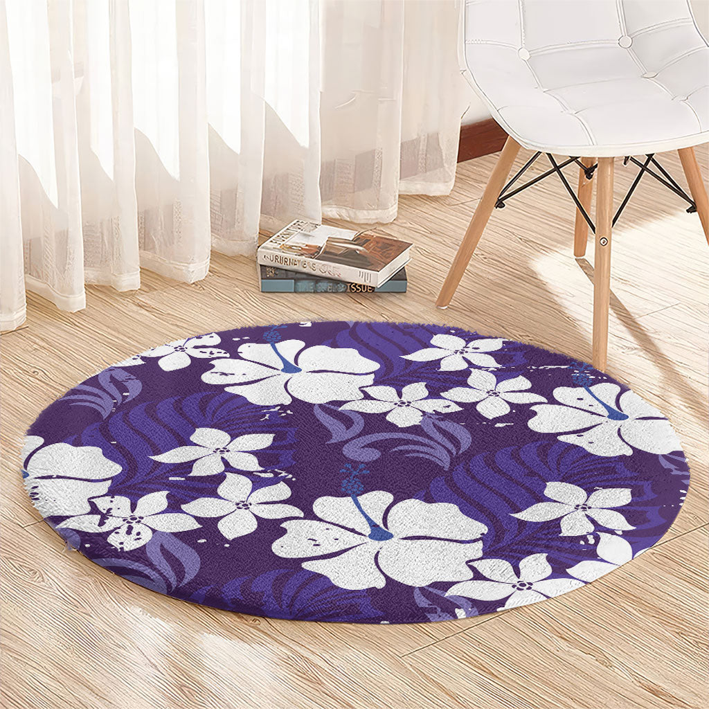 Purple Hawaiian Hibiscus Monstera Round Carpet Grunge Stylized LT01 - Polynesian Pride