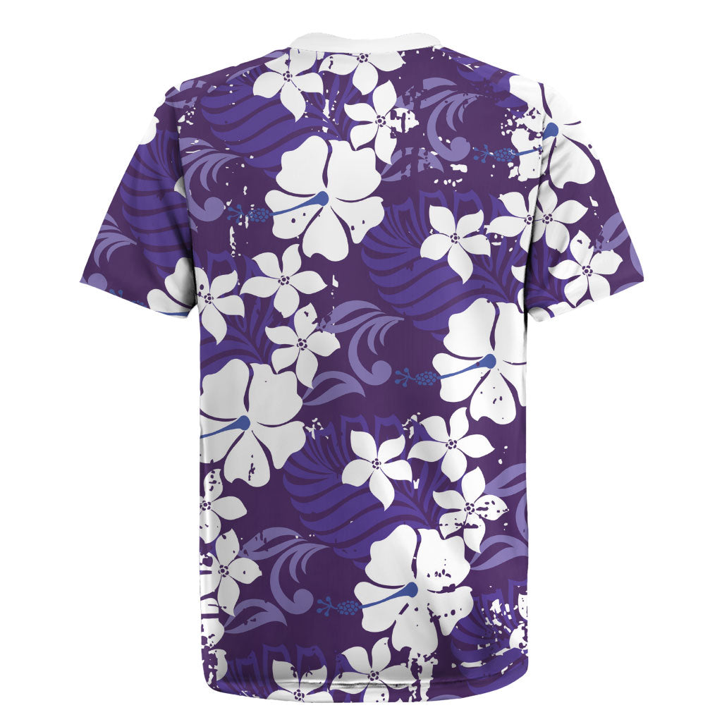 Purple Hawaiian Hibiscus Monstera Rugby Jersey Grunge Stylized LT01 - Polynesian Pride
