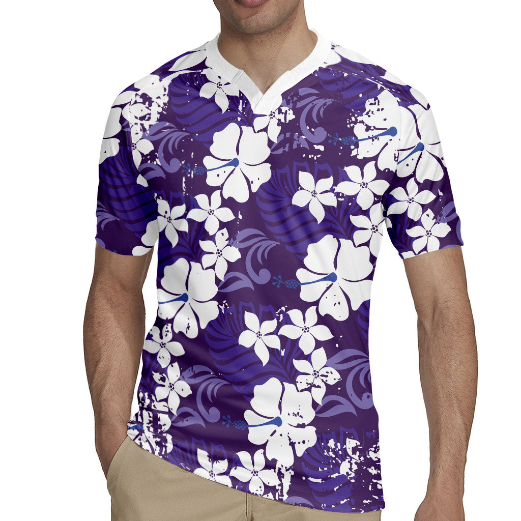 Purple Hawaiian Hibiscus Monstera Rugby Jersey Grunge Stylized LT01 - Polynesian Pride