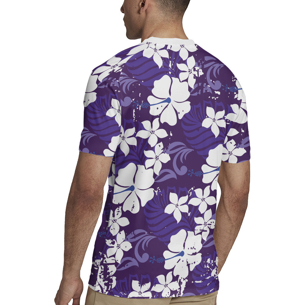 Purple Hawaiian Hibiscus Monstera Rugby Jersey Grunge Stylized LT01 - Polynesian Pride