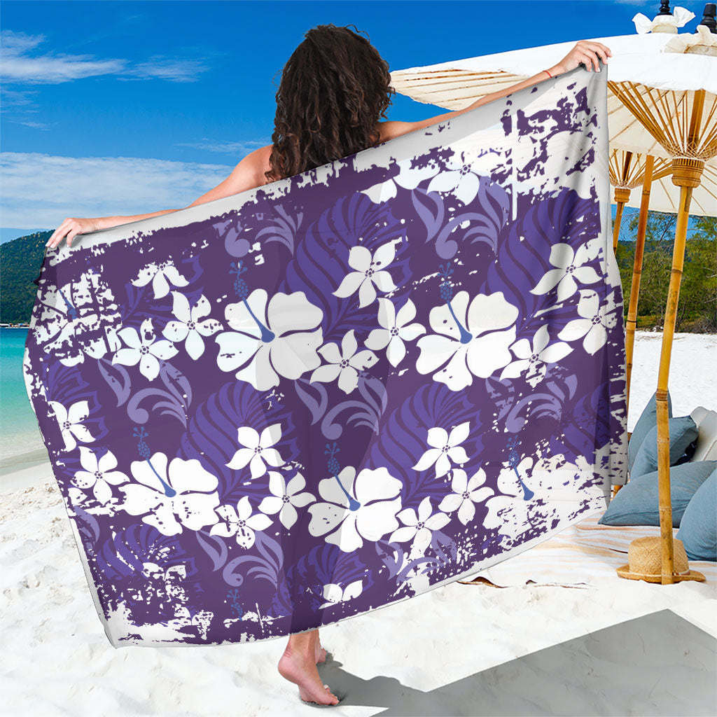 Purple Hawaiian Hibiscus Monstera Sarong Grunge Stylized LT01 One Size 44 x 66 inches Purple - Polynesian Pride