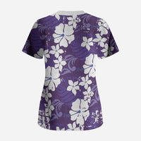 Purple Hawaiian Hibiscus Monstera Scrub Top Grunge Stylized