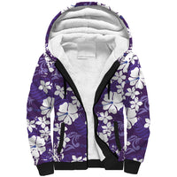 Purple Hawaiian Hibiscus Monstera Sherpa Hoodie Grunge Stylized