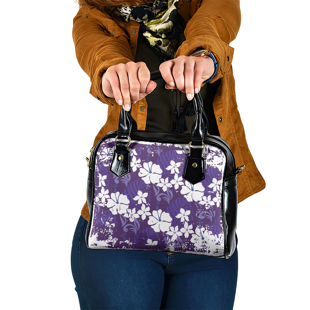 Purple Hawaiian Hibiscus Monstera Shoulder Handbag Grunge Stylized LT01 One Size Purple - Polynesian Pride