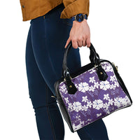 Purple Hawaiian Hibiscus Monstera Shoulder Handbag Grunge Stylized LT01 - Polynesian Pride