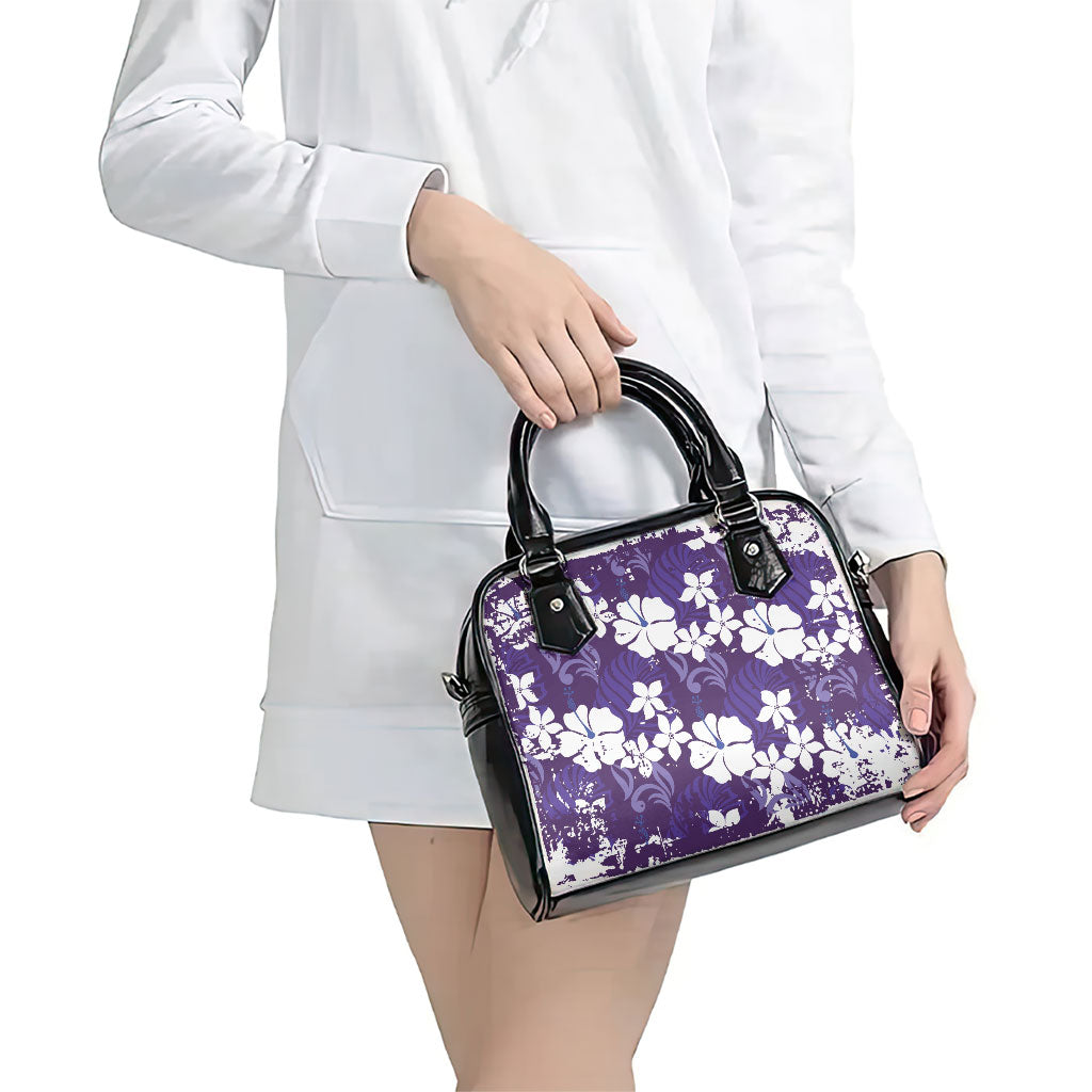Purple Hawaiian Hibiscus Monstera Shoulder Handbag Grunge Stylized LT01 - Polynesian Pride