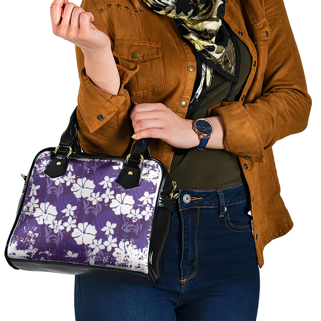 Purple Hawaiian Hibiscus Monstera Shoulder Handbag Grunge Stylized LT01 - Polynesian Pride