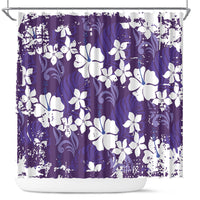 Purple Hawaiian Hibiscus Monstera Shower Curtain Grunge Stylized LT01 Purple - Polynesian Pride