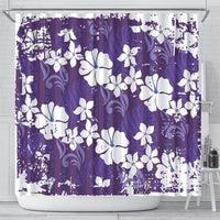 Purple Hawaiian Hibiscus Monstera Shower Curtain Grunge Stylized LT01 - Polynesian Pride