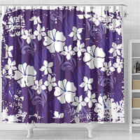 Purple Hawaiian Hibiscus Monstera Shower Curtain Grunge Stylized LT01 - Polynesian Pride