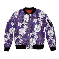 Purple Hawaiian Hibiscus Monstera Sleeve Zip Bomber Jacket Grunge Stylized