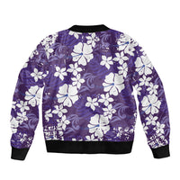 Purple Hawaiian Hibiscus Monstera Sleeve Zip Bomber Jacket Grunge Stylized
