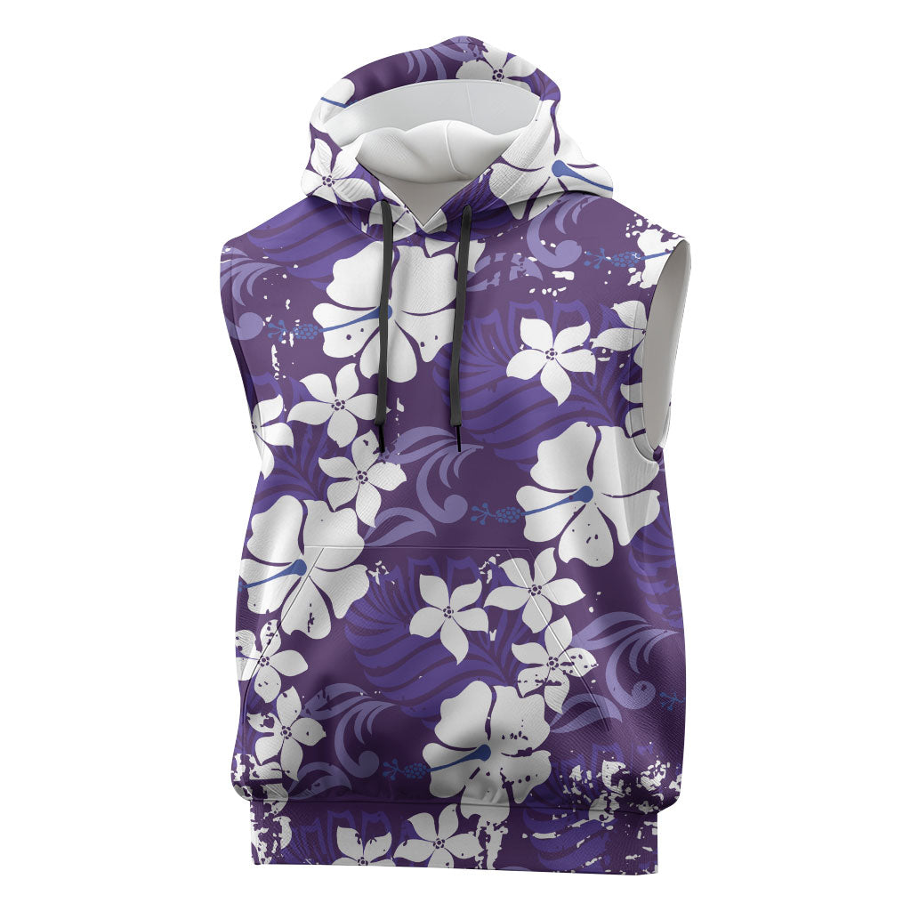 Purple Hawaiian Hibiscus Monstera Sleeveless Hoodie Grunge Stylized LT01 Purple - Polynesian Pride