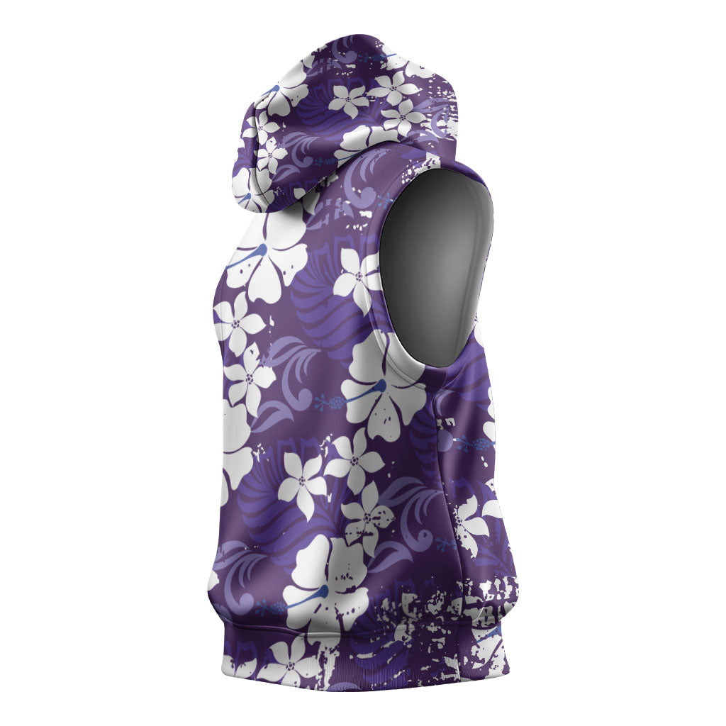 Purple Hawaiian Hibiscus Monstera Sleeveless Hoodie Grunge Stylized LT01 - Polynesian Pride