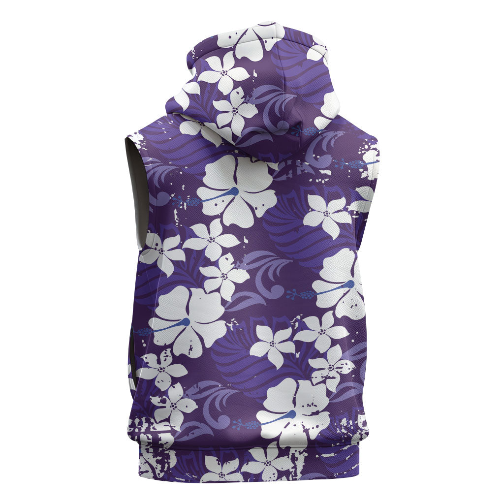 Purple Hawaiian Hibiscus Monstera Sleeveless Zip Hoodie Grunge Stylized LT01 - Polynesian Pride