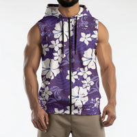 Purple Hawaiian Hibiscus Monstera Sleeveless Zip Hoodie Grunge Stylized LT01 - Polynesian Pride