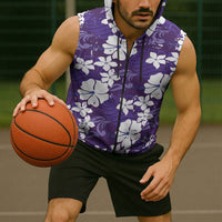 Purple Hawaiian Hibiscus Monstera Sleeveless Zip Hoodie Grunge Stylized LT01 - Polynesian Pride