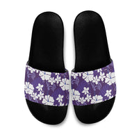 Purple Hawaiian Hibiscus Monstera Slide Sandals Grunge Stylized LT01 Purple - Polynesian Pride