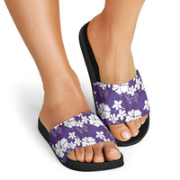 Purple Hawaiian Hibiscus Monstera Slide Sandals Grunge Stylized LT01 - Polynesian Pride