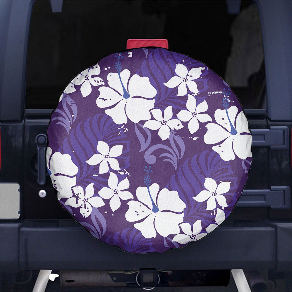 Purple Hawaiian Hibiscus Monstera Spare Tire Cover Grunge Stylized LT01 No hole Purple - Polynesian Pride
