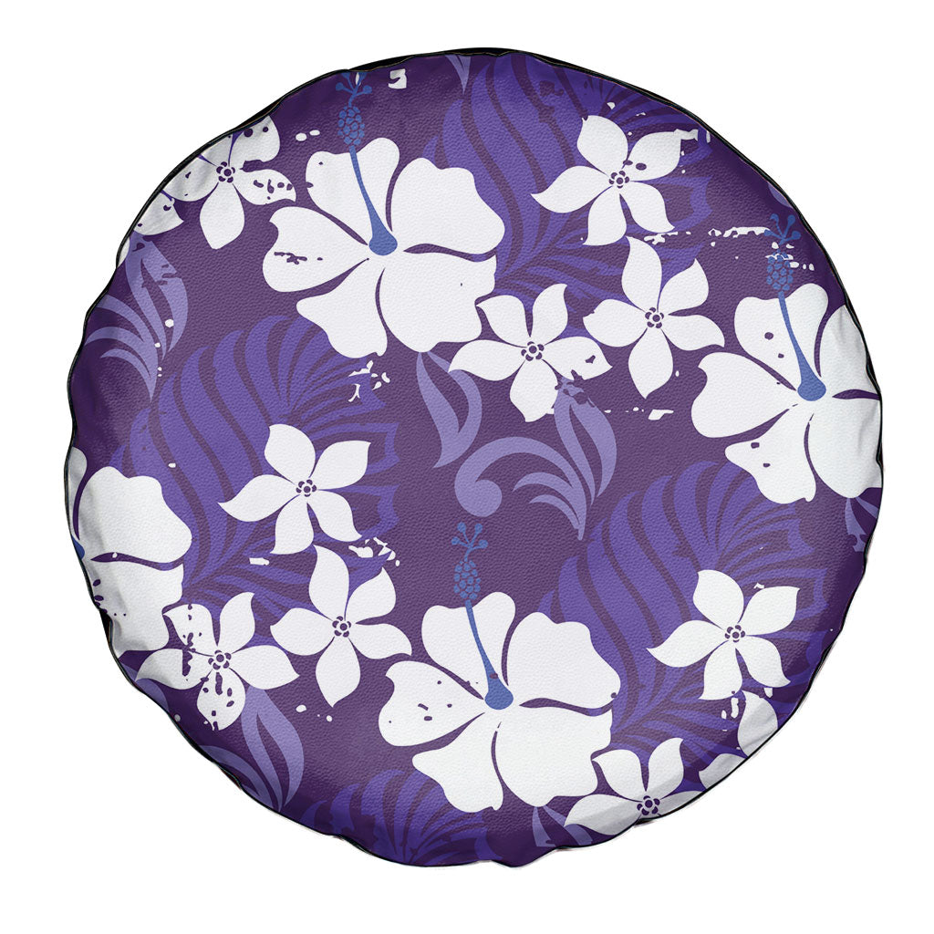 Purple Hawaiian Hibiscus Monstera Spare Tire Cover Grunge Stylized LT01 - Polynesian Pride