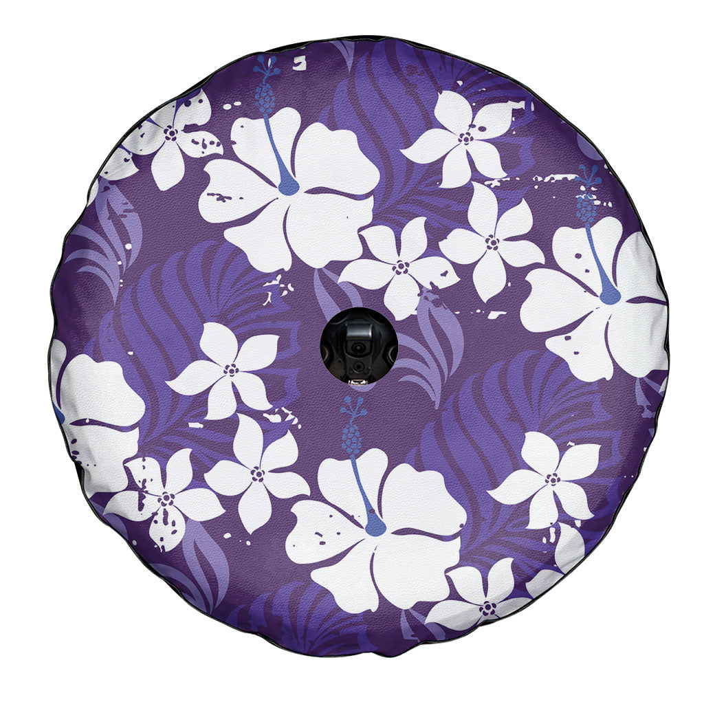 Purple Hawaiian Hibiscus Monstera Spare Tire Cover Grunge Stylized LT01 - Polynesian Pride