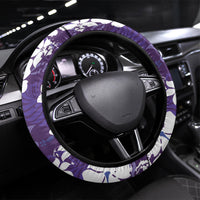 Purple Hawaiian Hibiscus Monstera Steering Wheel Cover Grunge Stylized