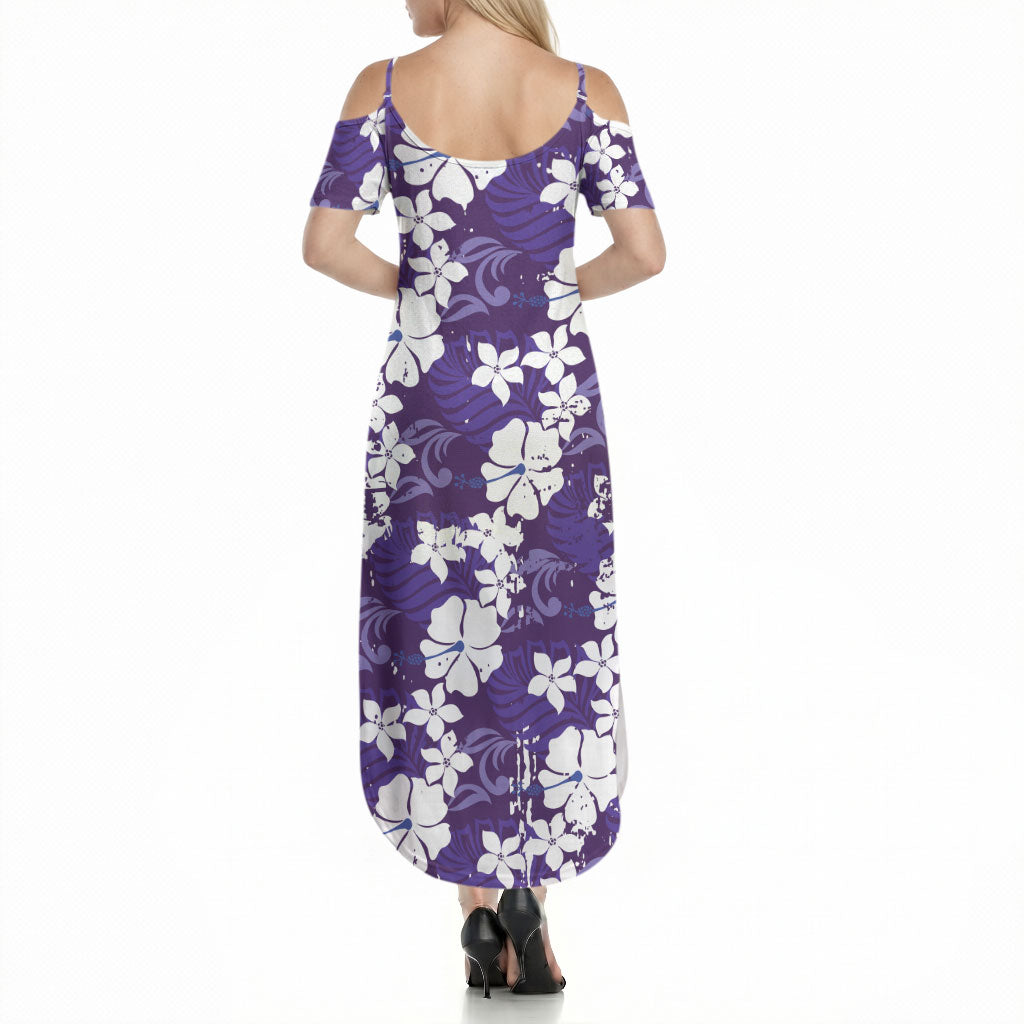 Purple Hawaiian Hibiscus Monstera Summer Maxi Dress Grunge Stylized LT01 - Polynesian Pride