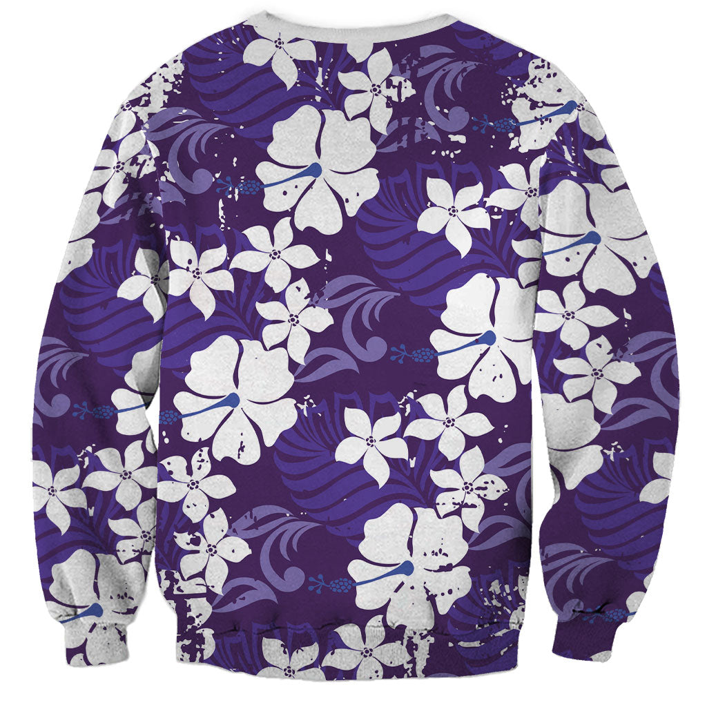 Purple Hawaiian Hibiscus Monstera Sweatshirt Grunge Stylized