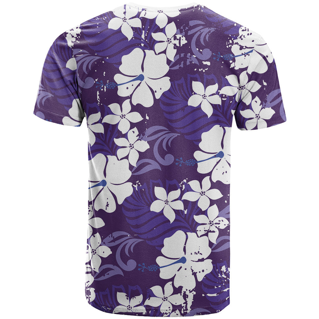 Purple Hawaiian Hibiscus Monstera T Shirt Grunge Stylized LT01 - Polynesian Pride