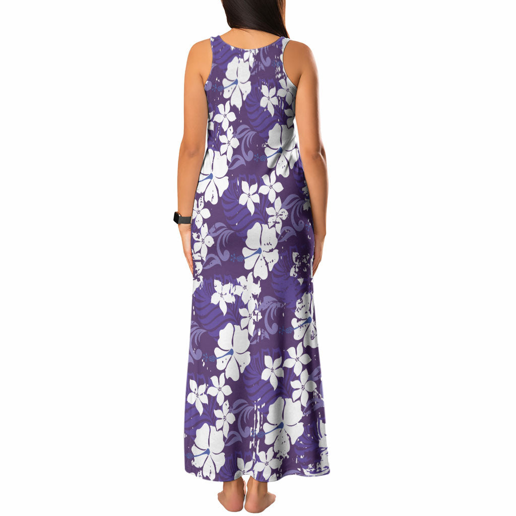 Purple Hawaiian Hibiscus Monstera Tank Maxi Dress Grunge Stylized LT01 - Polynesian Pride