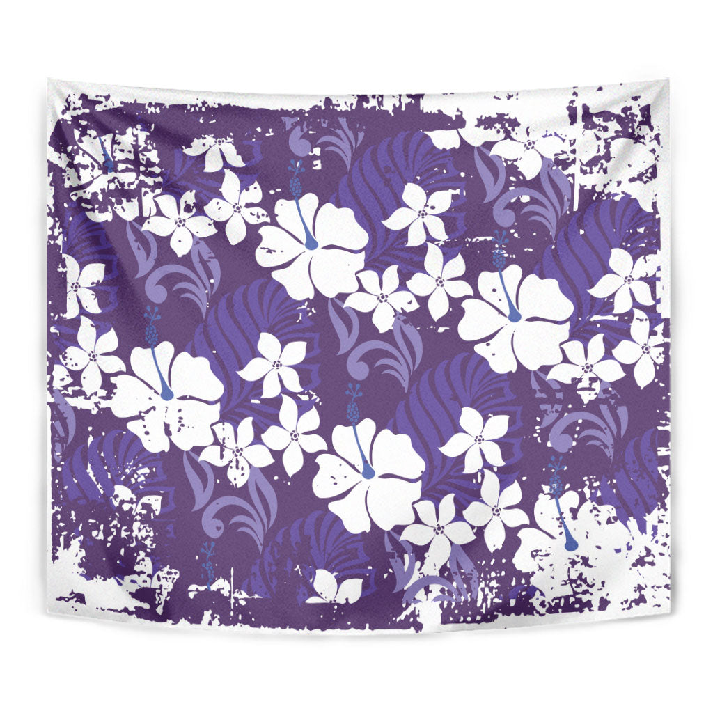 Purple Hawaiian Hibiscus Monstera Tapestry Grunge Stylized LT01 - Polynesian Pride