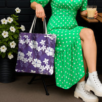 Purple Hawaiian Hibiscus Monstera Tote Bag Grunge Stylized LT01 - Polynesian Pride