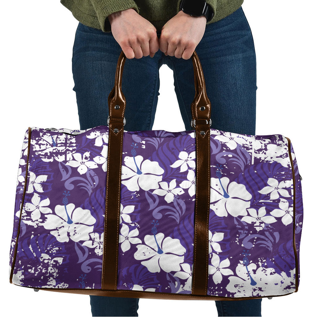 Purple Hawaiian Hibiscus Monstera Travel Bag Grunge Stylized