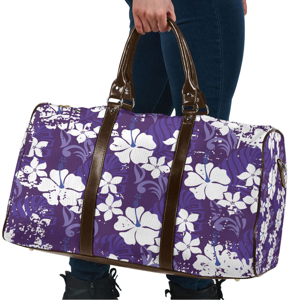 Purple Hawaiian Hibiscus Monstera Travel Bag Grunge Stylized