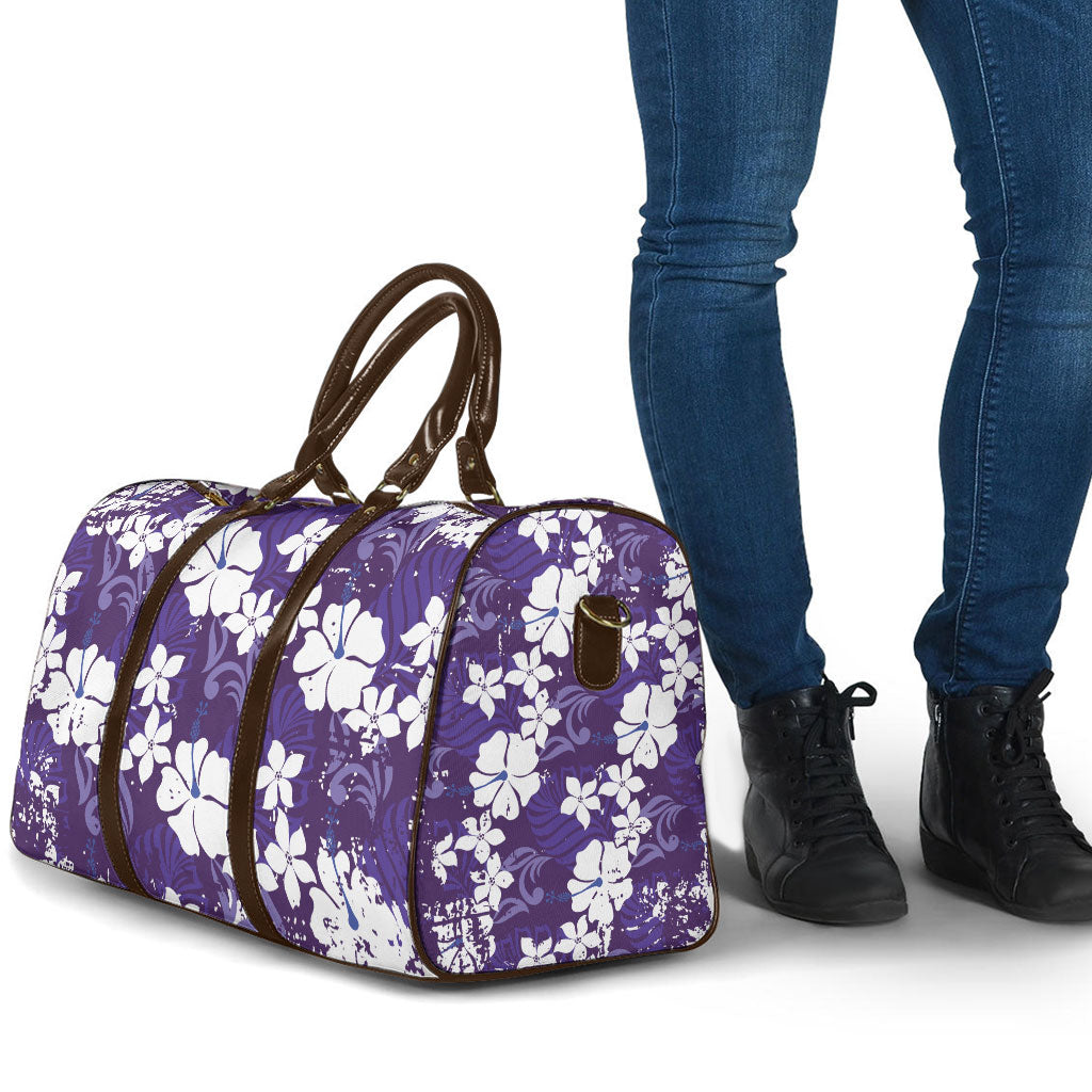 Purple Hawaiian Hibiscus Monstera Travel Bag Grunge Stylized