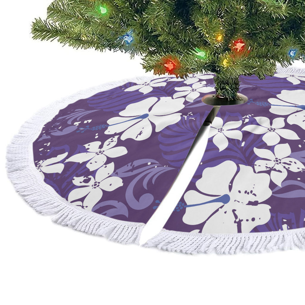 Purple Hawaiian Hibiscus Monstera Tree Skirt Grunge Stylized LT01 - Polynesian Pride