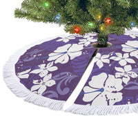 Purple Hawaiian Hibiscus Monstera Tree Skirt Grunge Stylized LT01 - Polynesian Pride